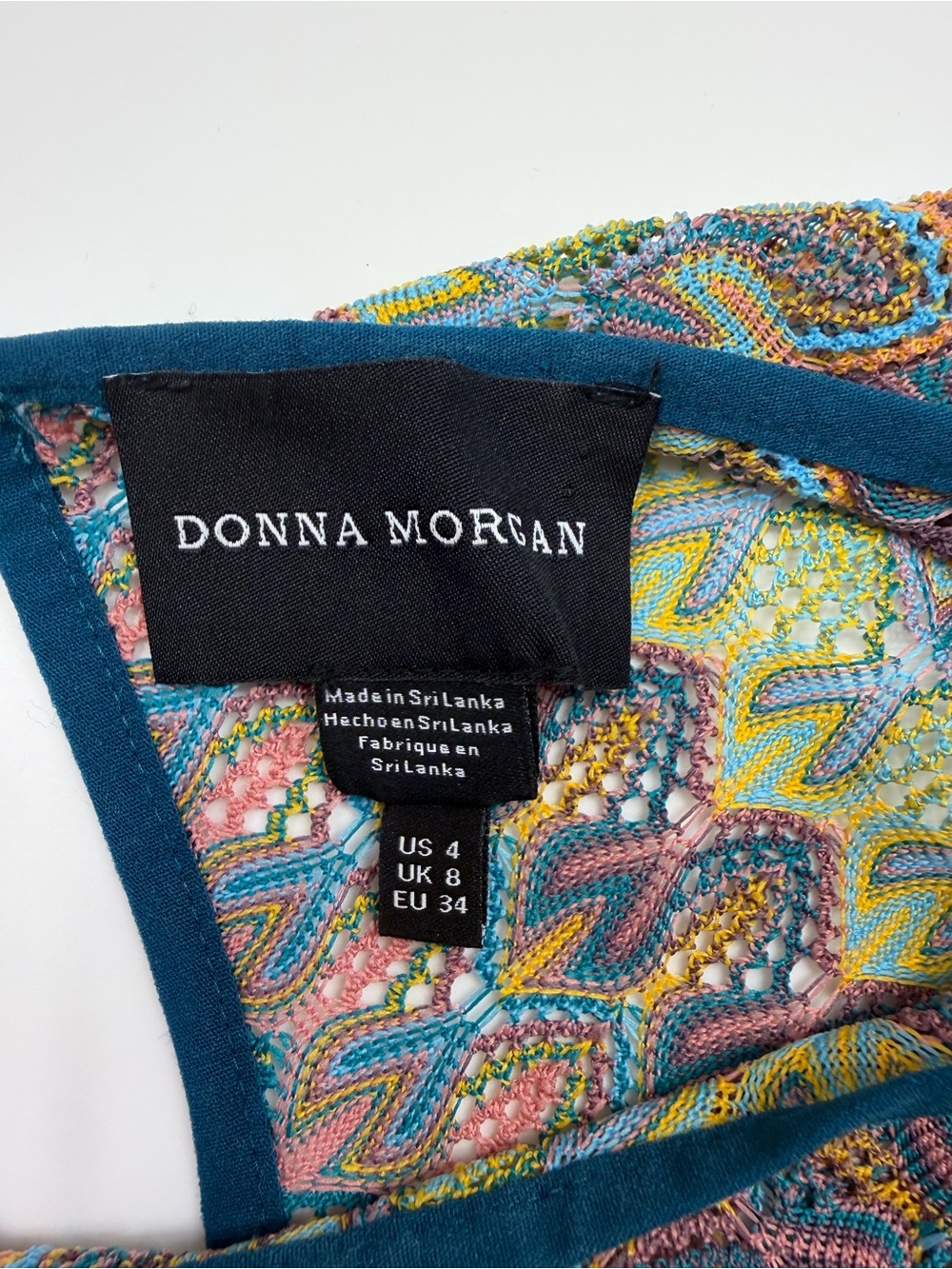 ✅ Donna Morgan Sleeveless Maxi Dress in Teal and Multicolor Wave Print size 4 - Picture 7 of 14